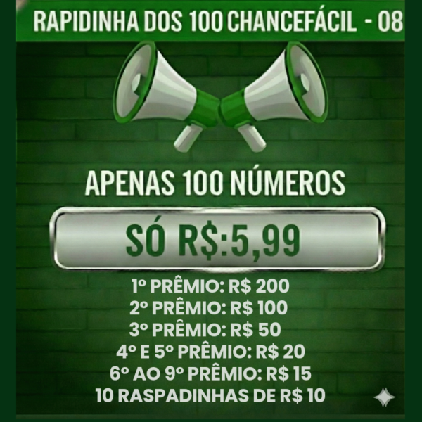 Prêmio: RAPIDINHA DOS 100 CHANCEFÁCIL - EDIÇÃO 08